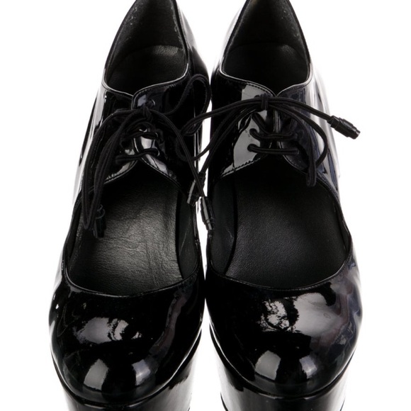 Stuart Weitzman Black Patent Leather Platform Lace-Up Heels size 6.5 - Picture 3 of 16